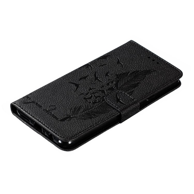 Imprint Feather Pattern Leather Wallet Case for Samsung Galaxy A20s - Black-5