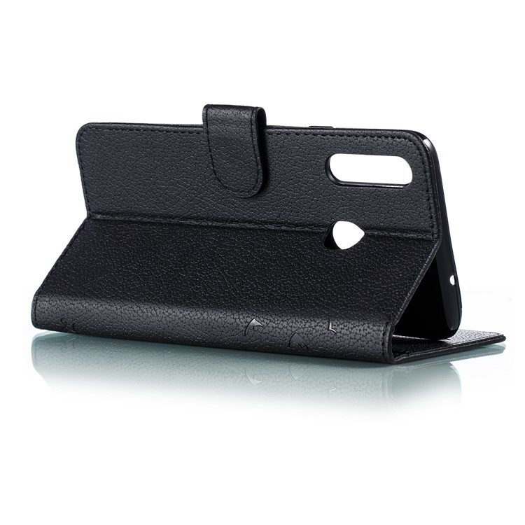 Imprint Feather Pattern Leather Wallet Case for Samsung Galaxy A20s - Black-7