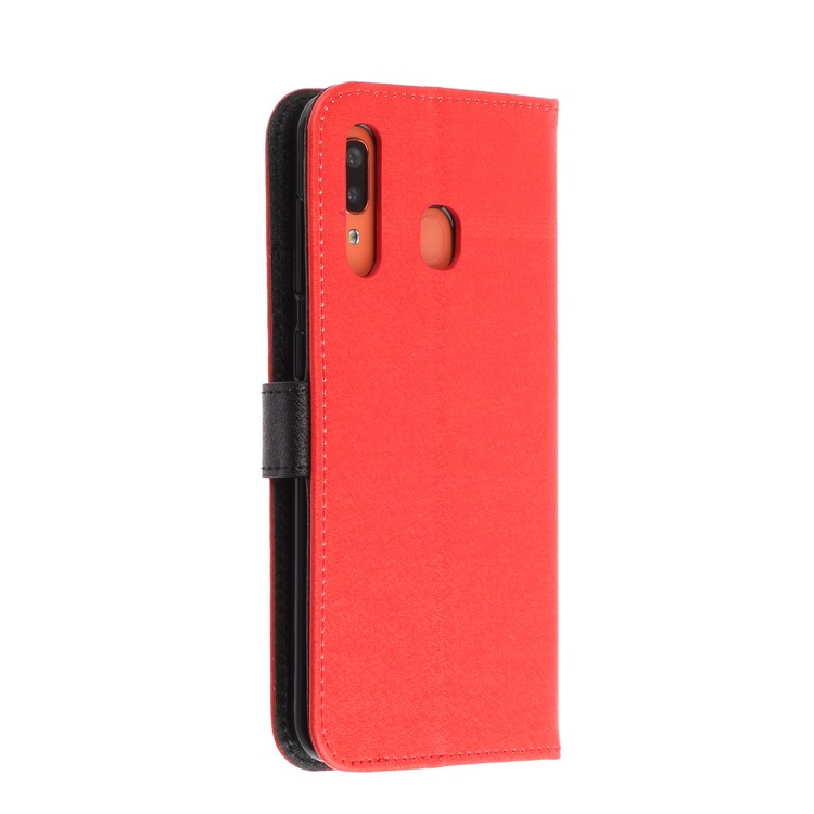 Silk Texture Pattern Printing Wallet Stand Leather Phone Case for Samsung Galaxy A20e - Red-5