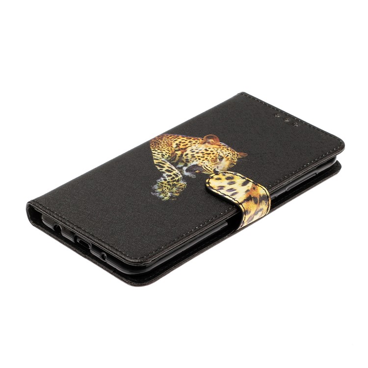 Silk Texture Pattern Printing Wallet Stand Leather Cell Phone Case for Samsung Galaxy A10 - Black-4