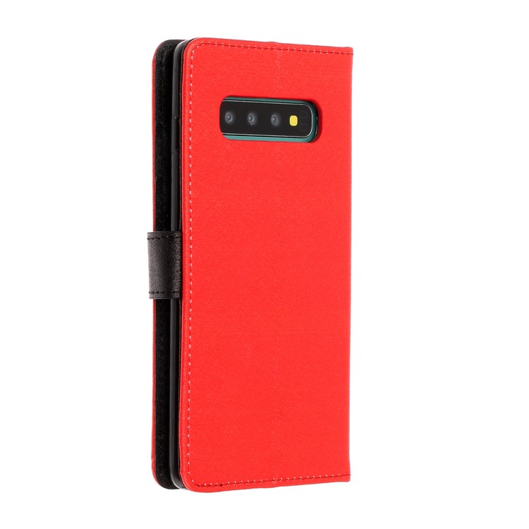 Caja De Cuero De La Impresión Del Patrón De La Textura De Seda Para La Galaxia S10 - Rojo-5