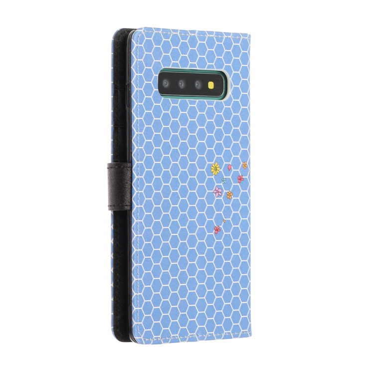 Caja De Cuero De La Impresión Del Patrón De La Textura De Seda Para La Galaxia S10 - Azul-8