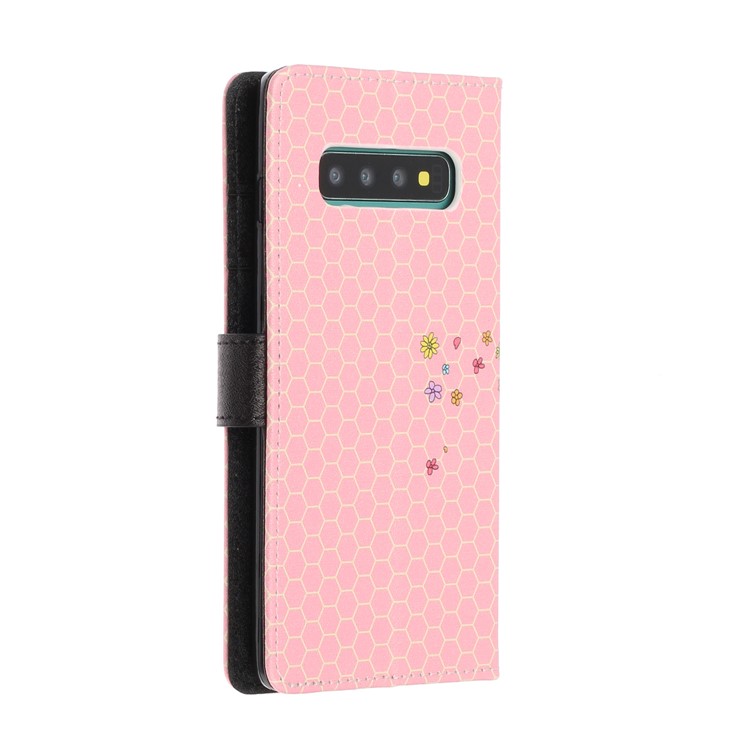 Caja De Cuero De La Impresión Del Patrón De La Textura De Seda Para La Galaxia S10 - Rosado-5