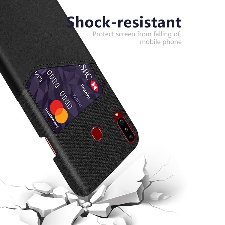KSQ Cloth PU Leather Coated PC Protective Case with Card Slot for Samsung Galaxy A20s - Black-3
