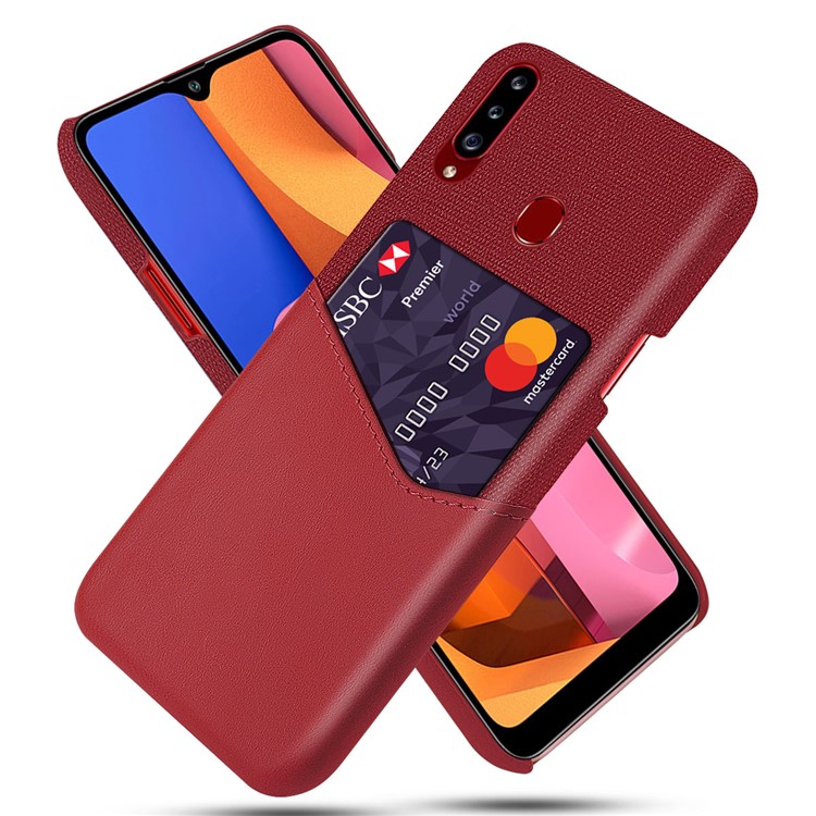 KSQ Tuch PU-Leder Überzogen PC-Schutzhülle Mit Kartensteckplatz Für Samsung-Galaxie A20S - Rot-1