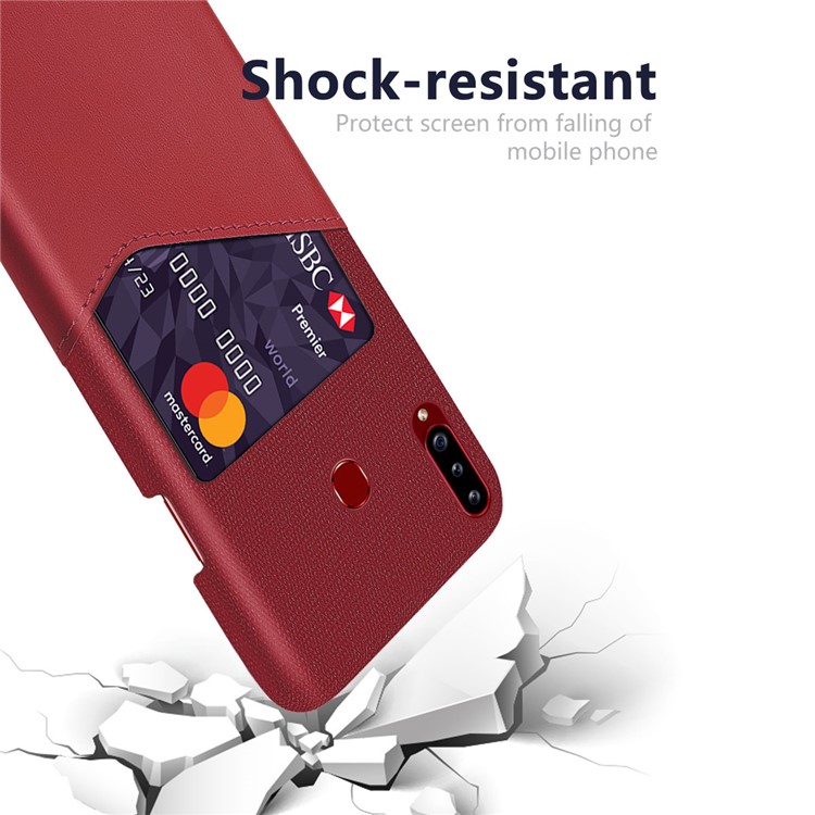 KSQ Tuch PU-Leder Überzogen PC-Schutzhülle Mit Kartensteckplatz Für Samsung-Galaxie A20S - Rot-3