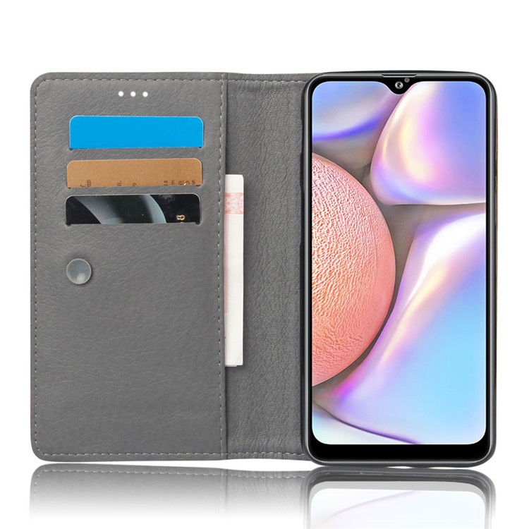 KSQ Crazy Horse Sucker Closure Leather Wallet Case for Samsung Galaxy A10s - Grey-5