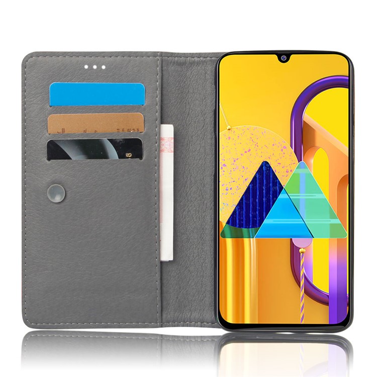 KSQ Sucker Closure Crazy Horse Leather Wallet Phone Cover Case for Samsung Galaxy M30s - Black-5