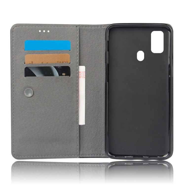 KSQ Sucker Closure Crazy Horse Leather Wallet Phone Cover Case for Samsung Galaxy M30s - Black-6