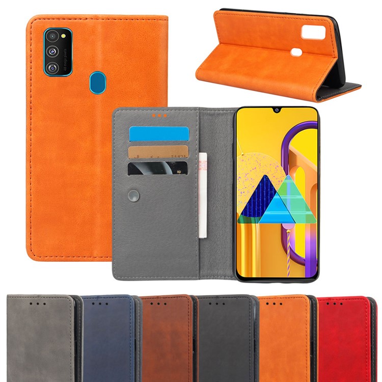 KSQ Sucker Closure Crazy Horse Leather Wallet Phone Cover Case for Samsung Galaxy M30s - Black-7