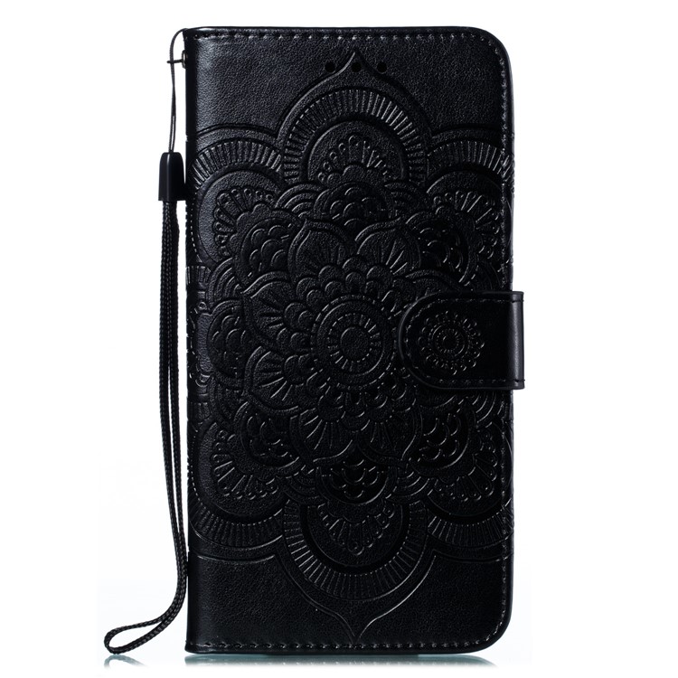 Imprint Mandala Flower Leather Wallet Stand Case for Samsung Galaxy M30s - Black-2