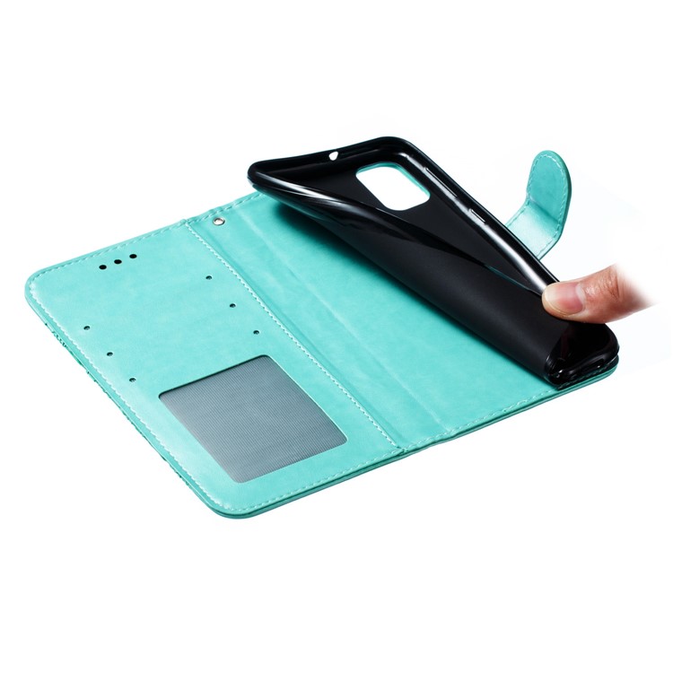 Imprint Mandala Flower Leather Wallet Stand Case for Samsung Galaxy M30s / M21 - Cyan-10