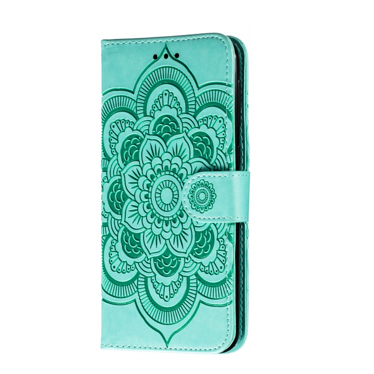Imprint Mandala Flower Leather Wallet Stand Case for Samsung Galaxy M30s / M21 - Cyan-3