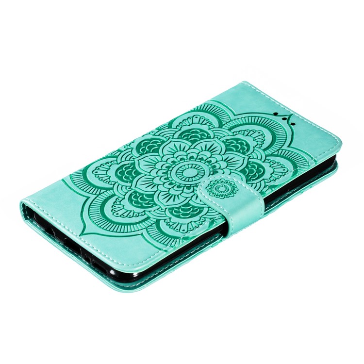 Imprint Mandala Flower Leather Wallet Stand Case for Samsung Galaxy M30s / M21 - Cyan-5