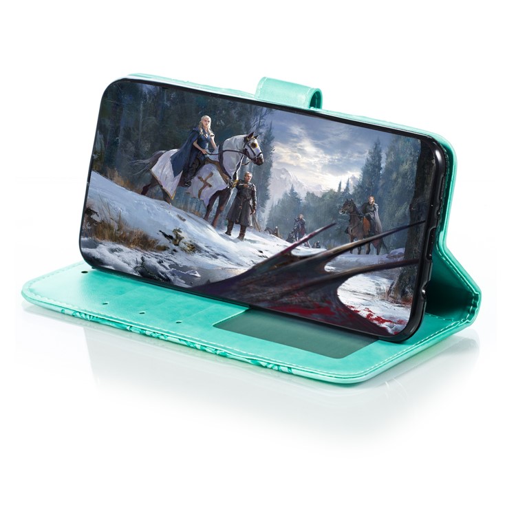 Imprint Mandala Flower Leather Wallet Stand Case for Samsung Galaxy M30s / M21 - Cyan-8