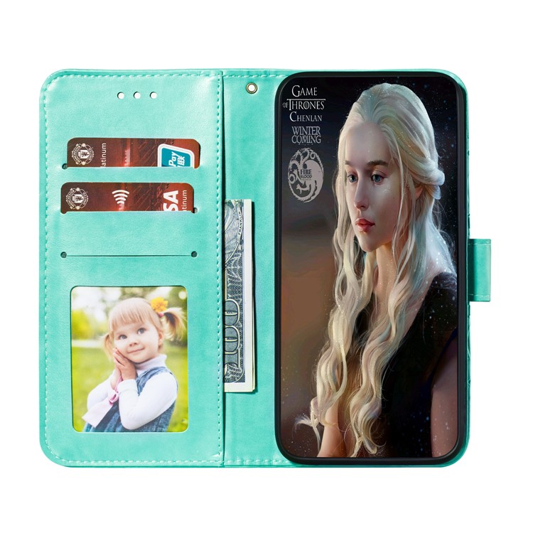 Imprint Mandala Flower Leather Wallet Stand Case for Samsung Galaxy M30s / M21 - Cyan-9