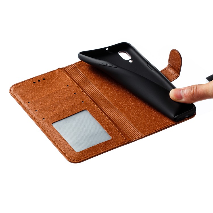 Litchi Skin Imprint Feather Wallet Leather Phone Shell for Samsung Galaxy A10s - Brown-10
