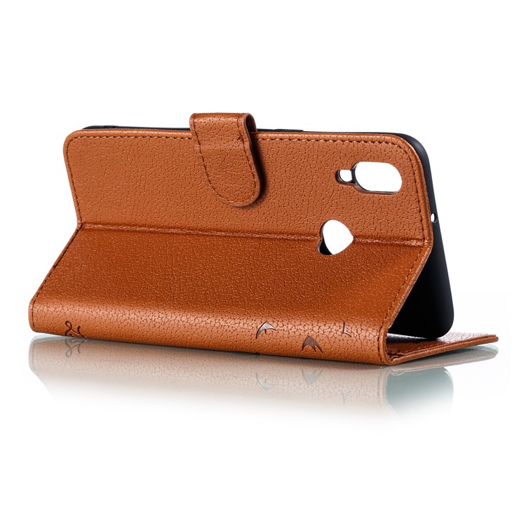 Litchi Skin Imprint Feather Wallet Leather Phone Shell for Samsung Galaxy A10s - Brown-7