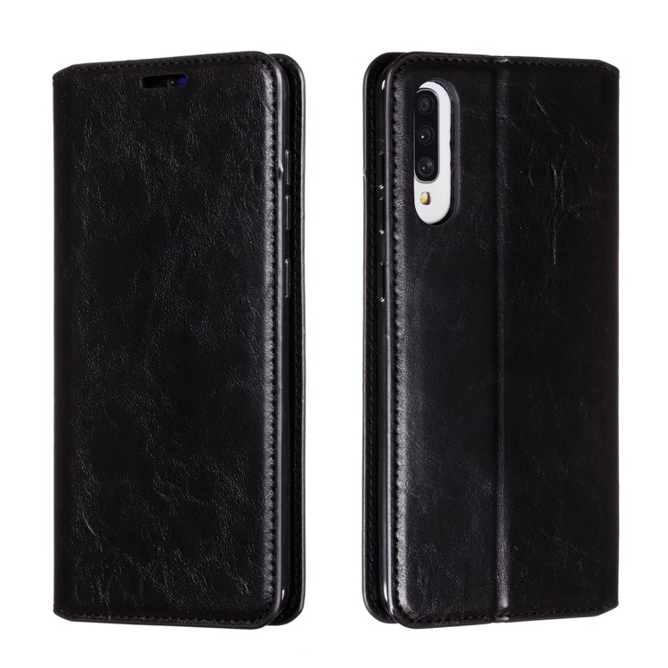 Crazy Horse Leather Strong Magnetic Suction Mobile Phone Case Covering for Samsung Galaxy A70s - Black-6