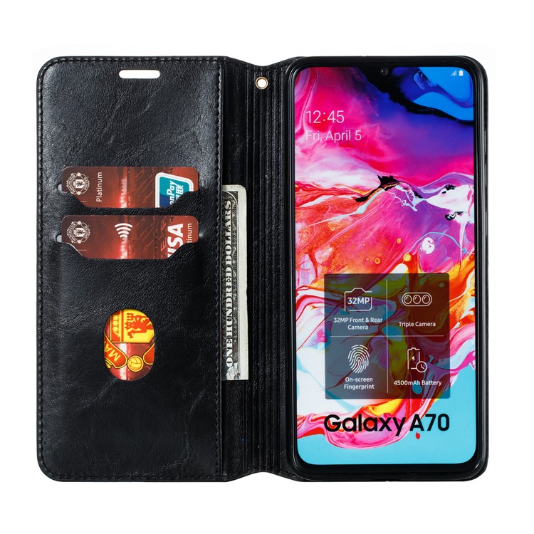 Crazy Horse Leather Strong Magnetic Suction Mobile Phone Case Covering for Samsung Galaxy A70s - Black-7