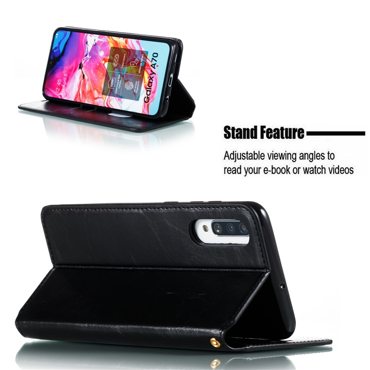 Crazy Horse Leather Strong Magnetic Suction Mobile Phone Case Covering for Samsung Galaxy A70s - Black-8