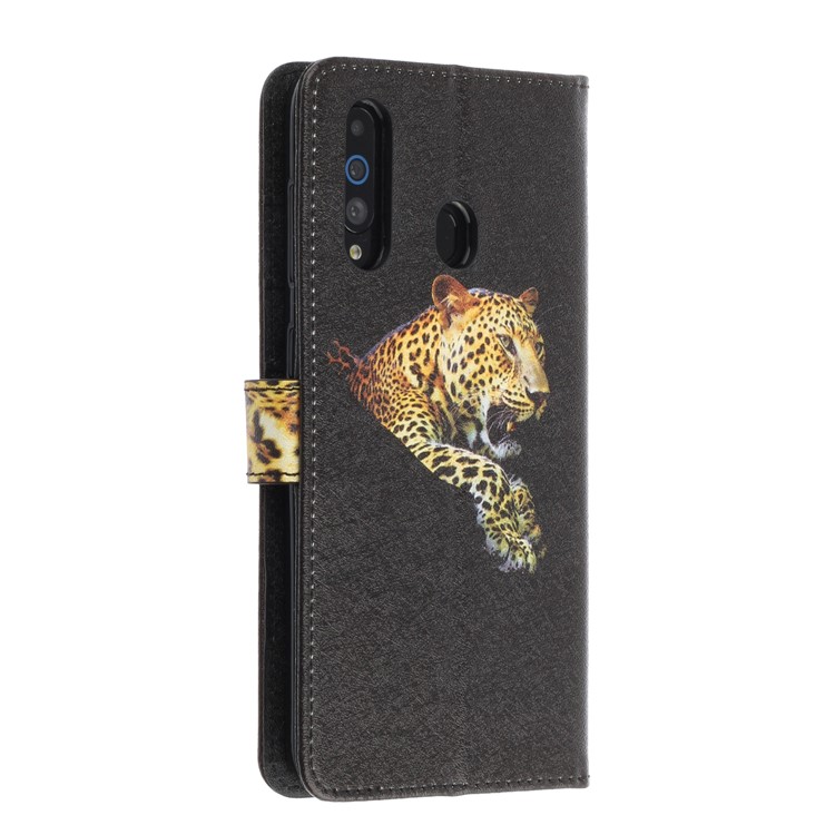 Pattern Printing Silk Texture Wallet Stand Leather Cover for Samsung Galaxy A60 - Black-5