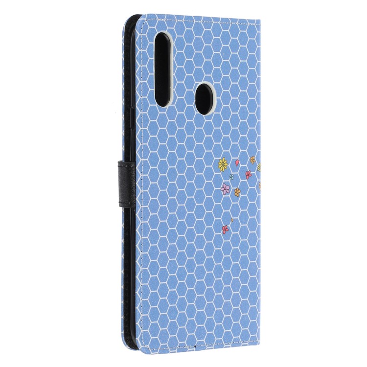 Caso De Seda De La Textura Del Modelo De Impresión Cartera De Cuero Del Soporte Para La Galaxia De Samsung A20S - Azul-4