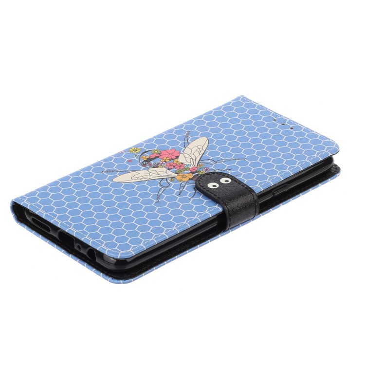 Caso De Seda De La Textura Del Modelo De Impresión Cartera De Cuero Del Soporte Para La Galaxia De Samsung A20S - Azul-5