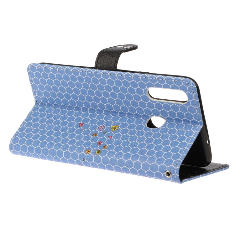Caso De Seda De La Textura Del Modelo De Impresión Cartera De Cuero Del Soporte Para La Galaxia De Samsung A20S - Azul-6