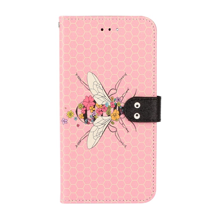 Caso De Seda De La Textura Del Modelo De Impresión Cartera De Cuero Del Soporte Para La Galaxia De Samsung A20S - Rosado-2