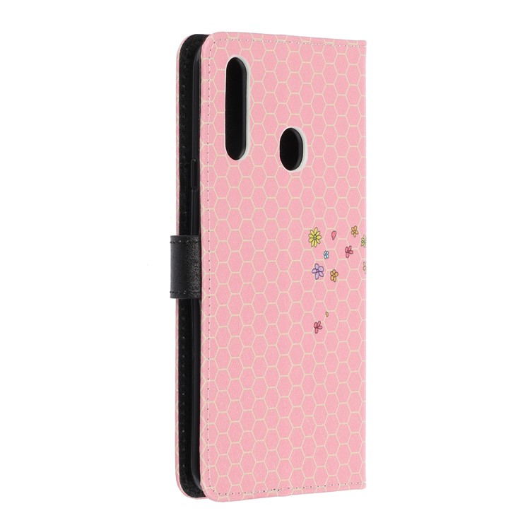 Caso De Seda De La Textura Del Modelo De Impresión Cartera De Cuero Del Soporte Para La Galaxia De Samsung A20S - Rosado-4