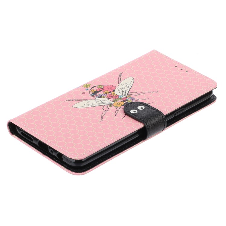 Caso De Seda De La Textura Del Modelo De Impresión Cartera De Cuero Del Soporte Para La Galaxia De Samsung A20S - Rosado-5