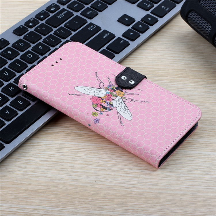 Caso De Seda De La Textura Del Modelo De Impresión Cartera De Cuero Del Soporte Para La Galaxia De Samsung A20S - Rosado-8