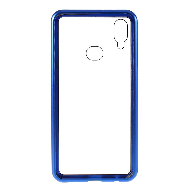 Magnetic Metal Frame + Tempered Glass Back Cell Phone Case [Hollow Front Glass Back] for Samsung Galaxy A10s - Blue-11