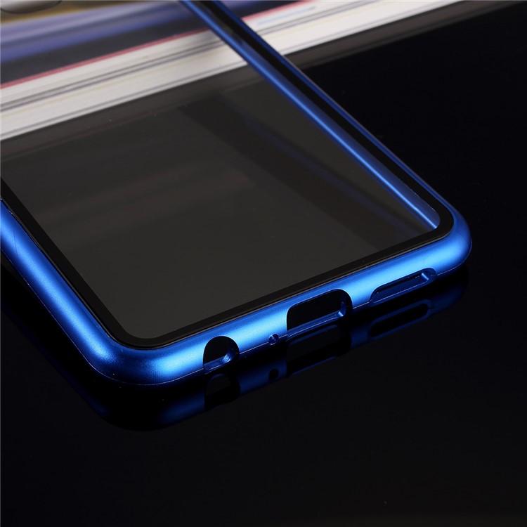 Magnetic Metal Frame + Tempered Glass Back Cell Phone Case [Hollow Front Glass Back] for Samsung Galaxy A10s - Blue-6