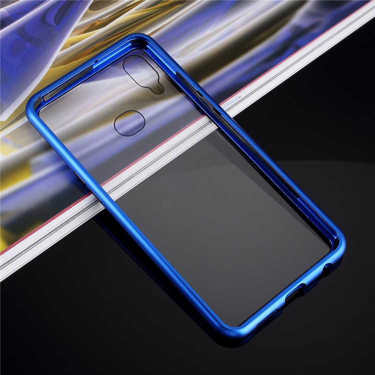 Magnetic Metal Frame + Tempered Glass Back Cell Phone Case [Hollow Front Glass Back] for Samsung Galaxy A10s - Blue-7