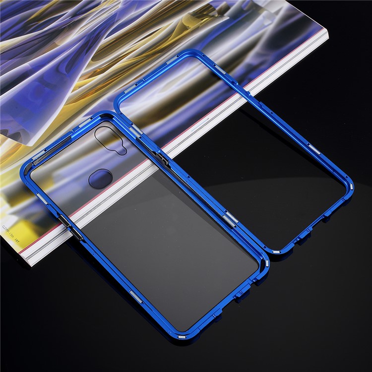 Magnetic Metal Frame + Tempered Glass Back Cell Phone Case [Hollow Front Glass Back] for Samsung Galaxy A10s - Blue-8