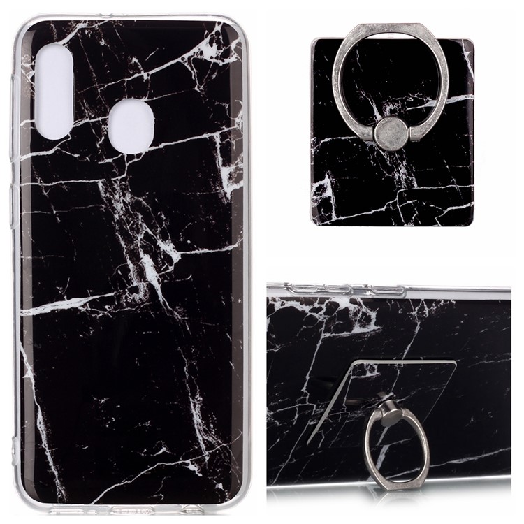 Marble Pattern IMD TPU Back Case + Finger Ring Kickstand for Samsung Galaxy A20e - Style A-1