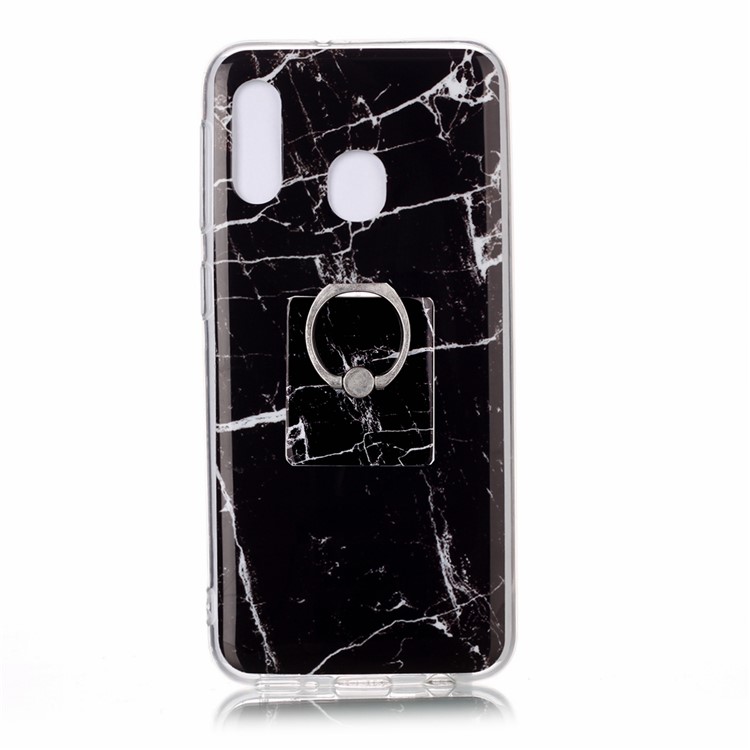 Marble Pattern IMD TPU Back Case + Finger Ring Kickstand for Samsung Galaxy A20e - Style A-2