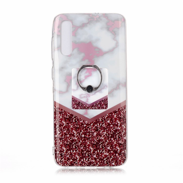 Marble Pattern IMD TPU Back Shell + Finger Ring Kickstand for Samsung Galaxy A50 - Style A-2