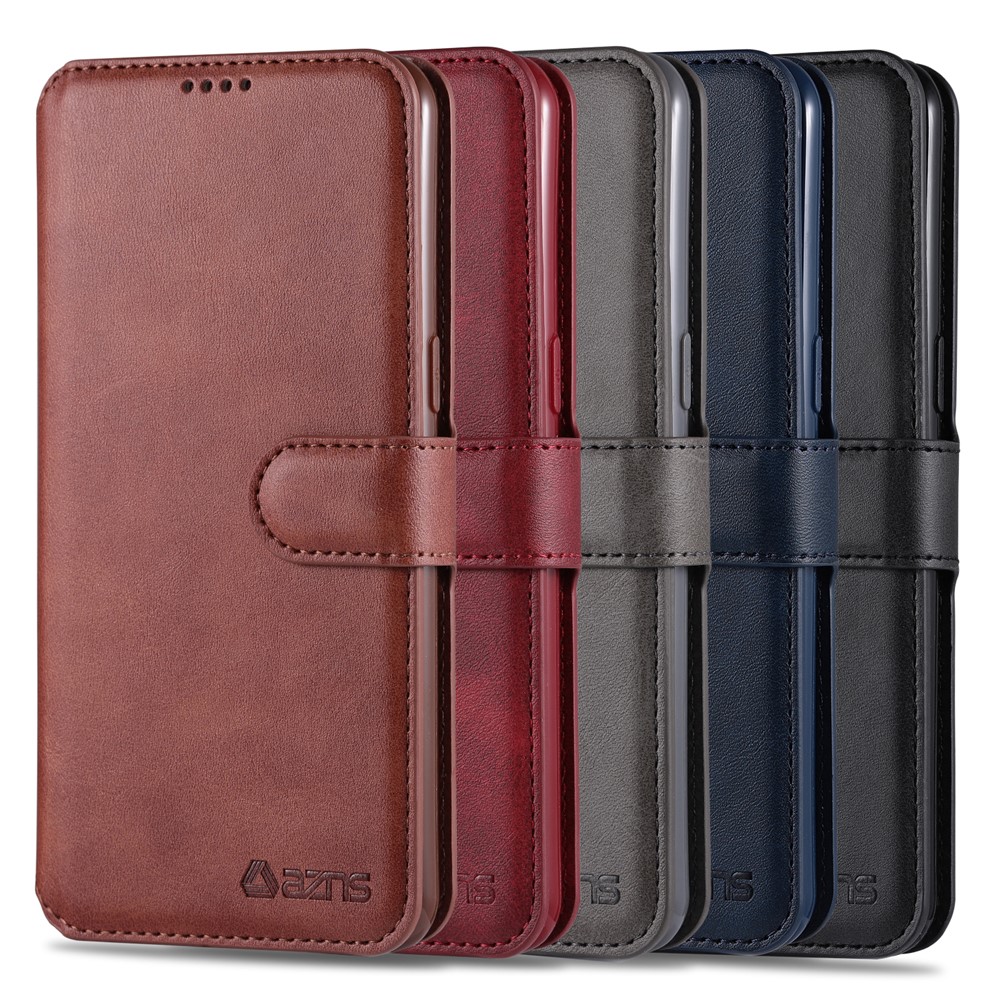 Azns Leather Stand Stand Phone Cating Capa Para Samsung Galaxy A10s - Castanho