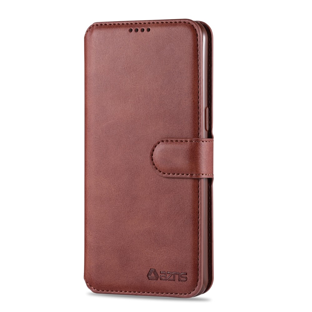 Azns Leather Stand Stand Phone Cating Capa Para Samsung Galaxy A10s - Castanho