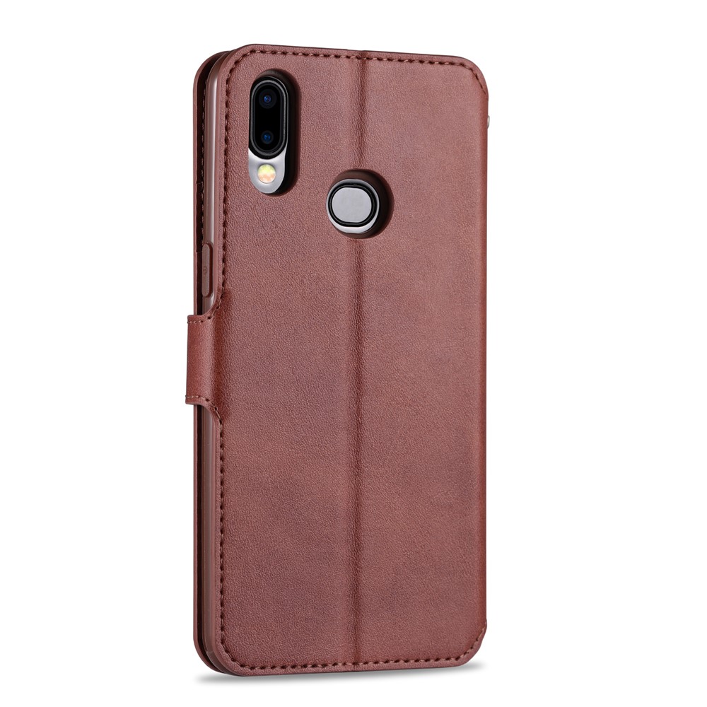 Azns Leather Stand Stand Phone Cating Capa Para Samsung Galaxy A10s - Castanho