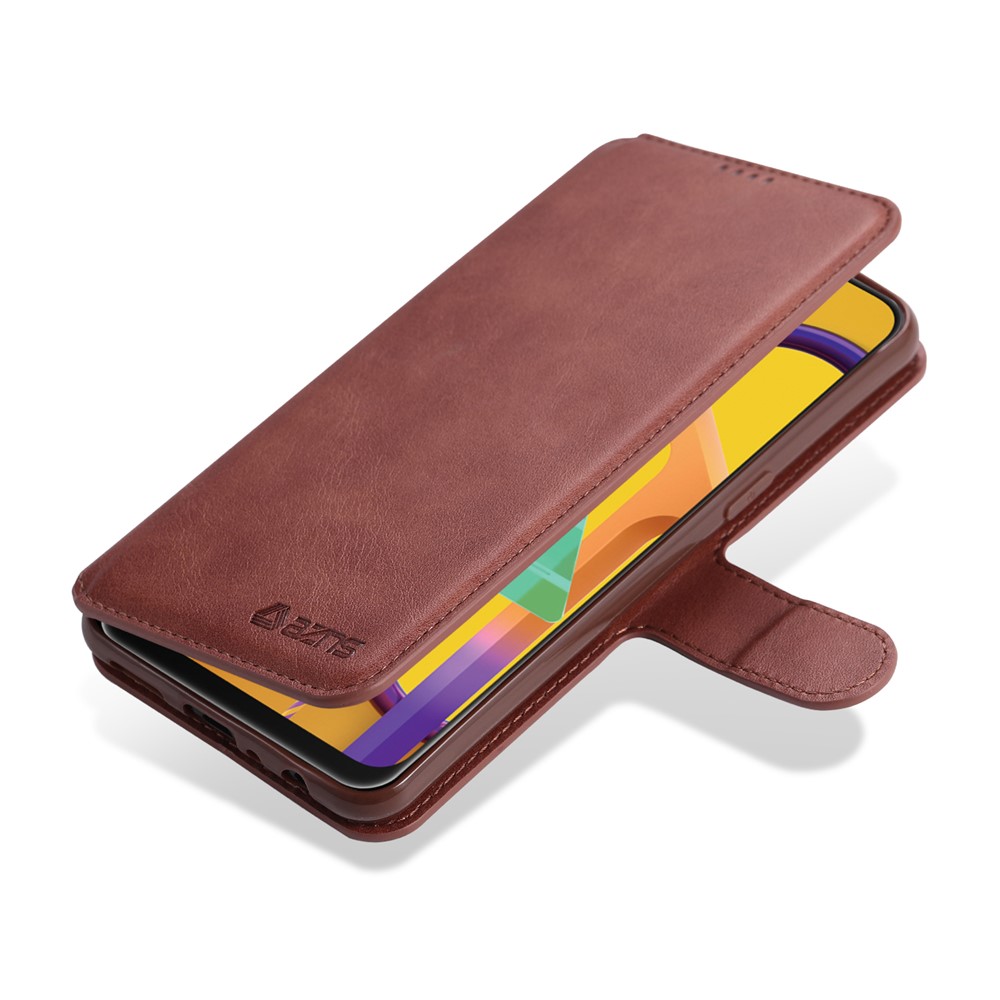 Azns Leather Stand Stand Phone Cating Capa Para Samsung Galaxy A10s - Castanho