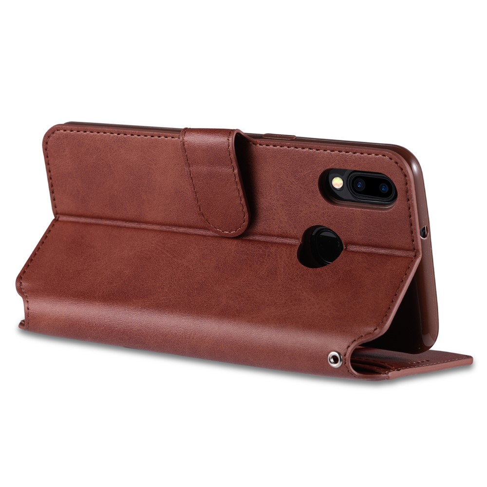 Azns Leather Stand Stand Phone Cating Capa Para Samsung Galaxy A10s - Castanho