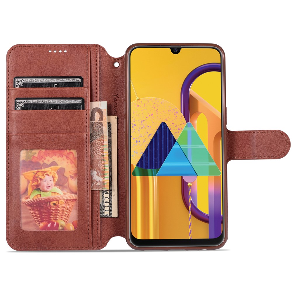 Azns Leather Stand Stand Phone Cating Capa Para Samsung Galaxy A10s - Castanho