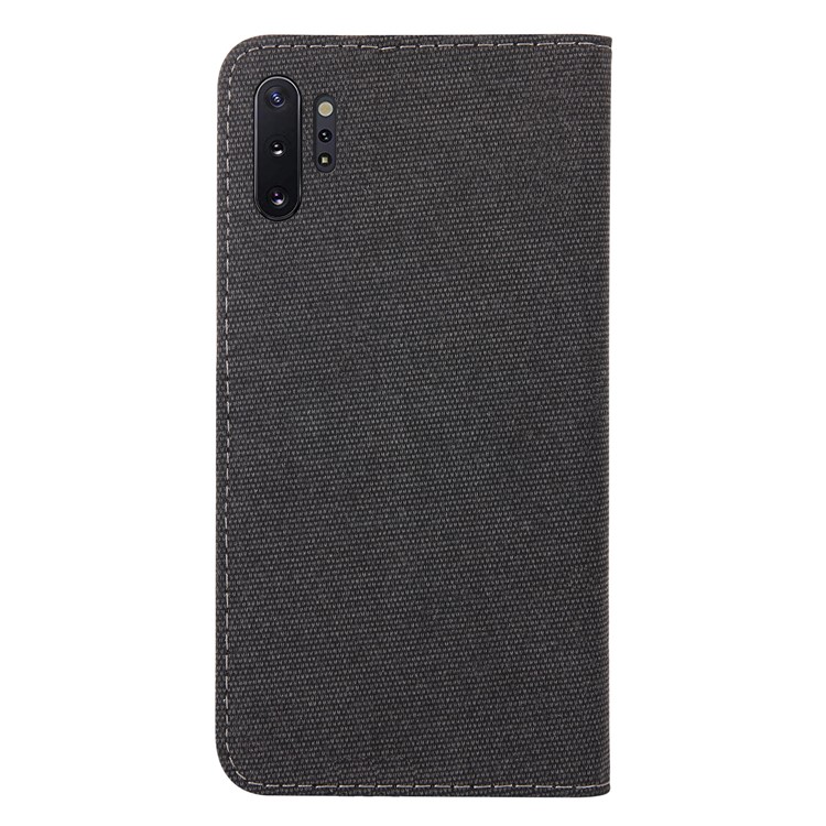 Linen Fabric PU Leather Cover Case for Samsung Galaxy Note 10 Plus 5G/Note 10 Plus - Black-3