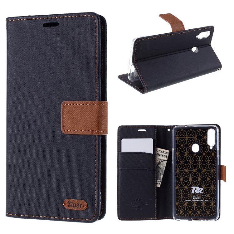 ROAR Twill Grain Leather Wallet Case for Samsung Galaxy A20s - Black-1