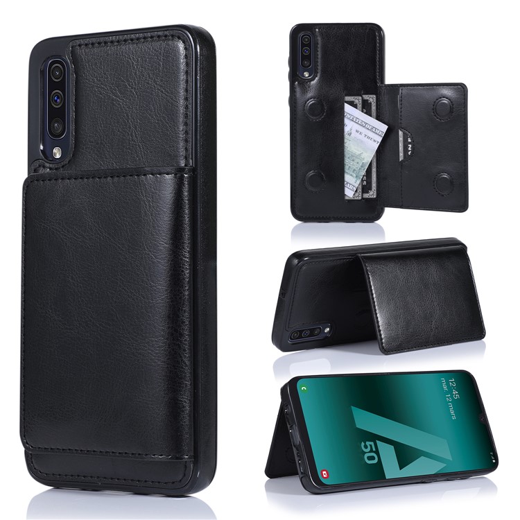 PU Leather + TPU Multiple Card Slots Stand Phone Cover Shell for Samsung Galaxy A50/A50s/A30s - Black-1