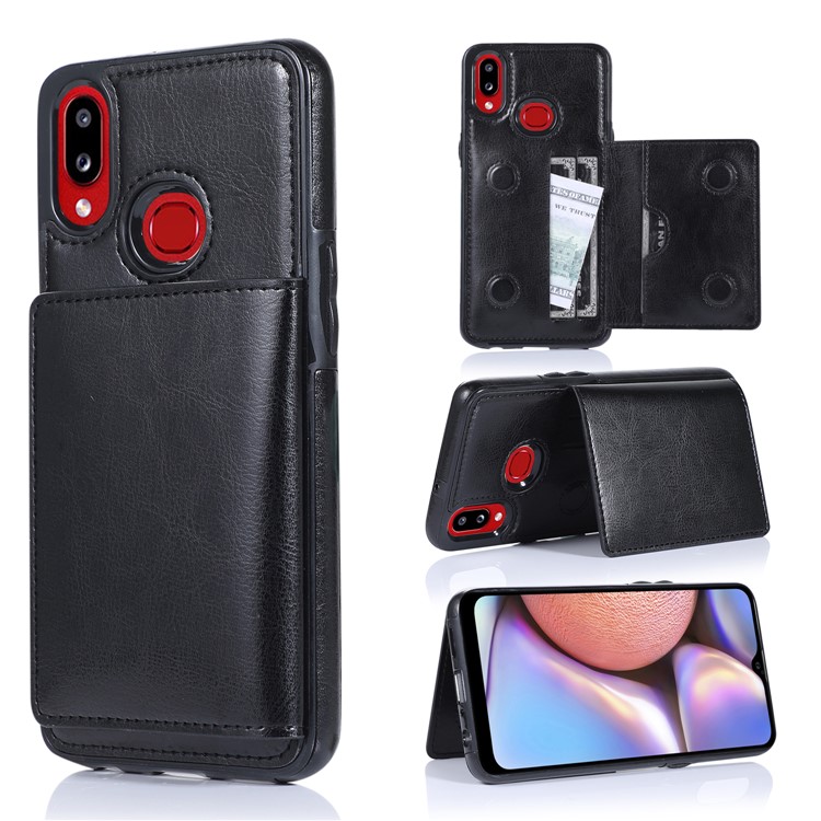 PU Leather + TPU Multiple Card Slots Stand Cell Phone Cover Shell for Samsung Galaxy A10s - Black-1